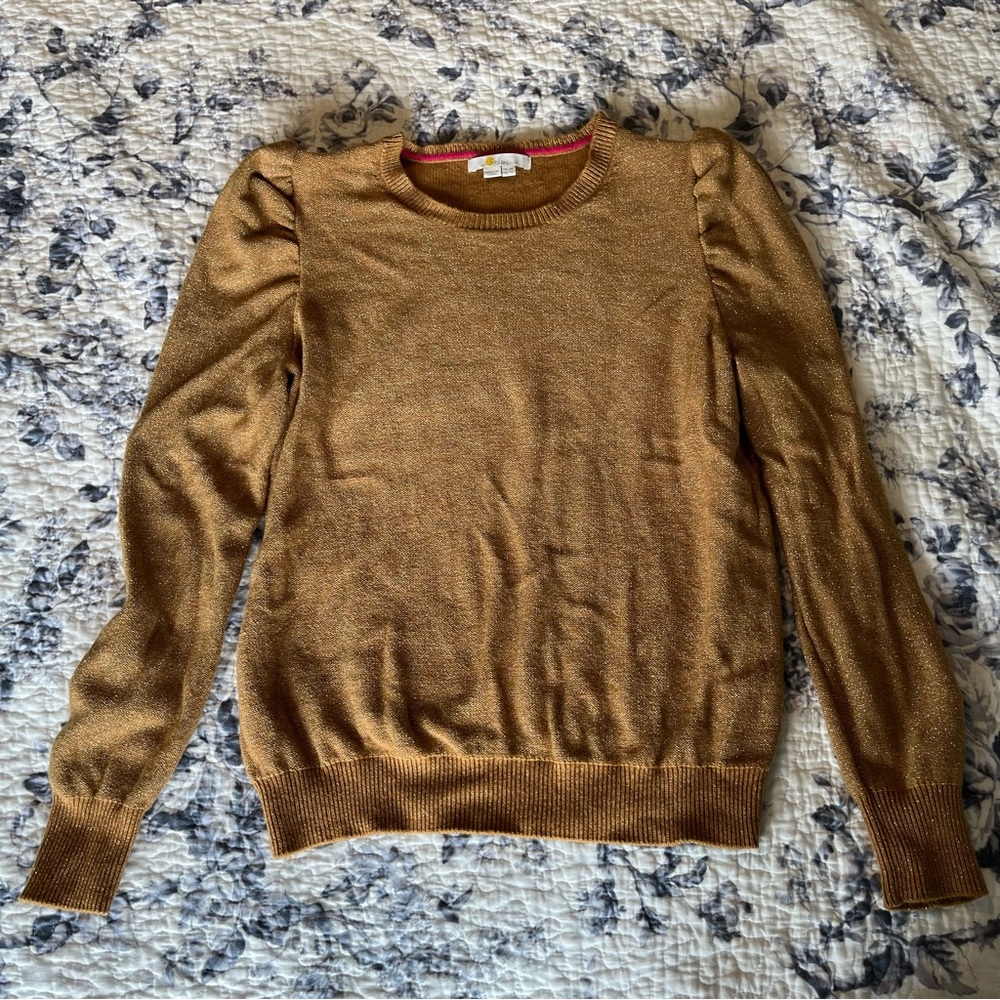 Boden Sparkle Puff Sleeve Sweater Gold - Picture 2 of 9